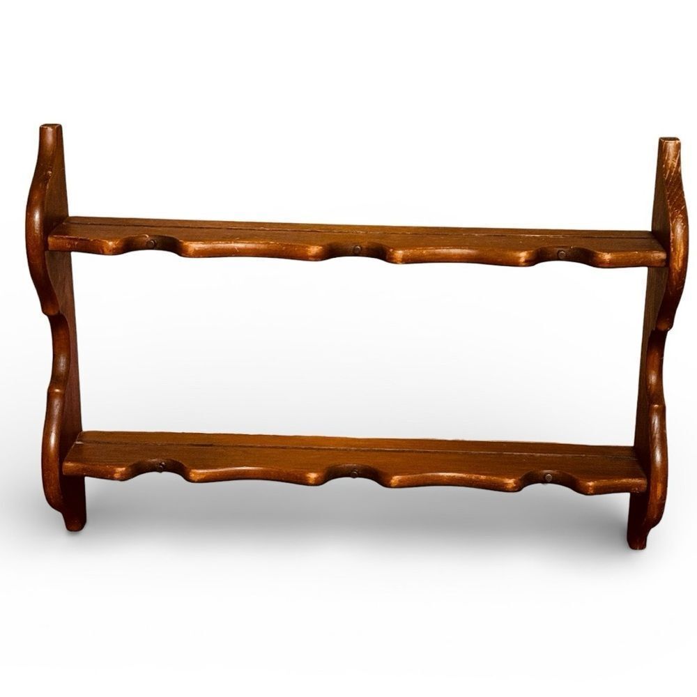 Vintage Wood Wall Plate Display Shelf Rack in Brown Classic Home Decor